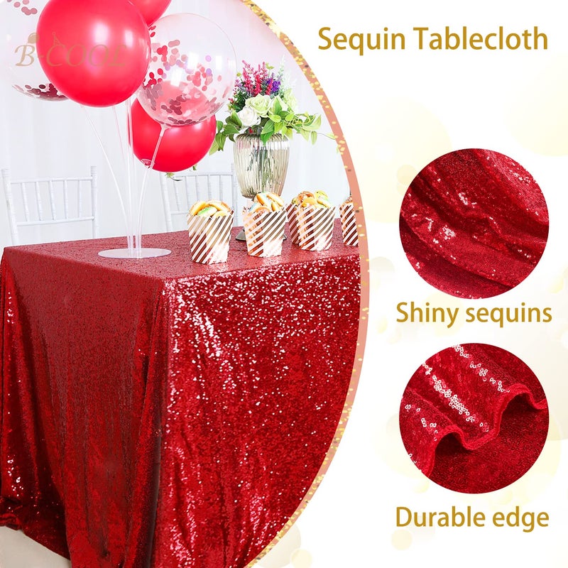 B.Cool B-COOL Rectangle Sequin Tablecloth Christmas Red Table Cloth 60x102inch Seamless Wedding Red Sequin Fabric Linens Overlay for Mother's Day Valentines Decoration - Image 3